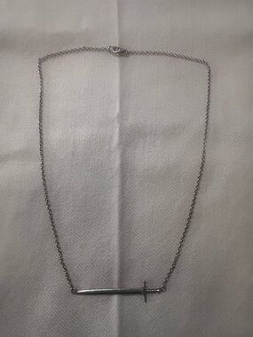 Sterling Silver Sword Bar Pendant Necklace - Silver